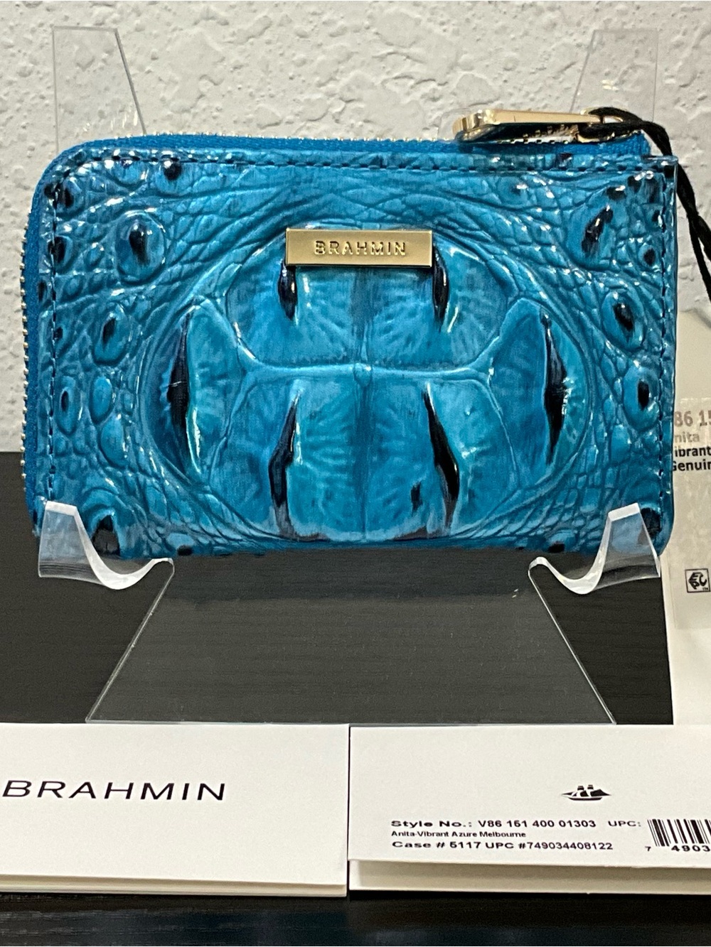 Brahmin Anita VIBRANT AZURE MEL. Wallet W/ FULL EYE NWT